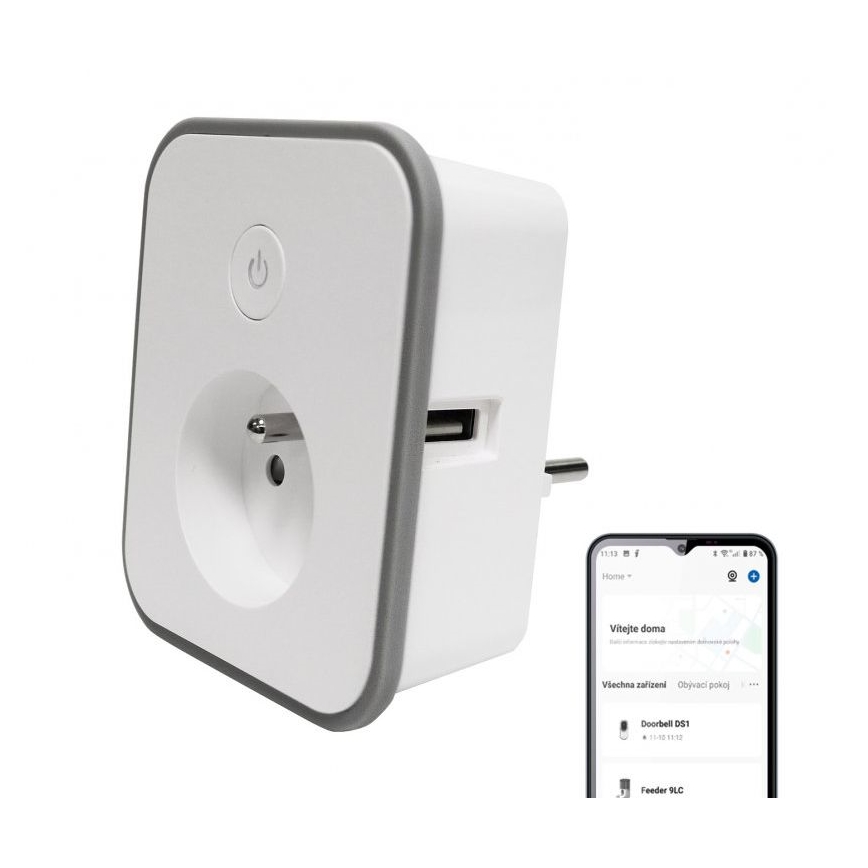 Prise connectée avec mesure de la consommation 3680W/230V + 2xUSB/12W/5V Wi-Fi