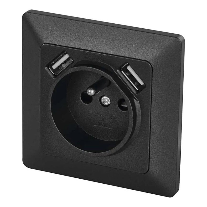 Prise domestique avec USB 250V/16A anthracite