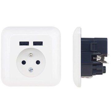 Prise murale domestique avec port USB FRENCH 250V/16A