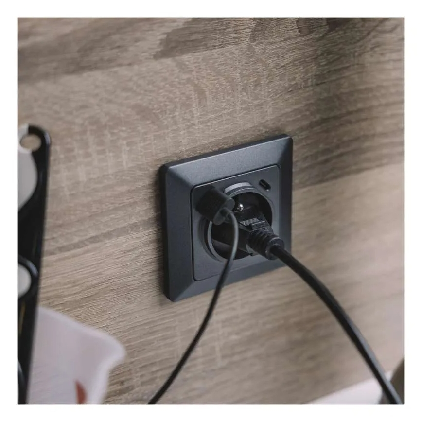 Prise murale française 250V/16A avec USB-A+USB-C, anthracite
