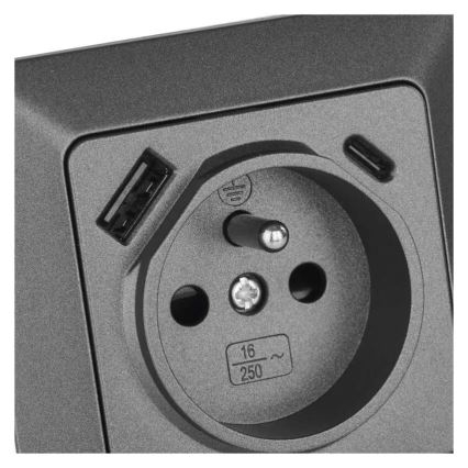 Prise murale française 250V/16A avec USB-A+USB-C, anthracite