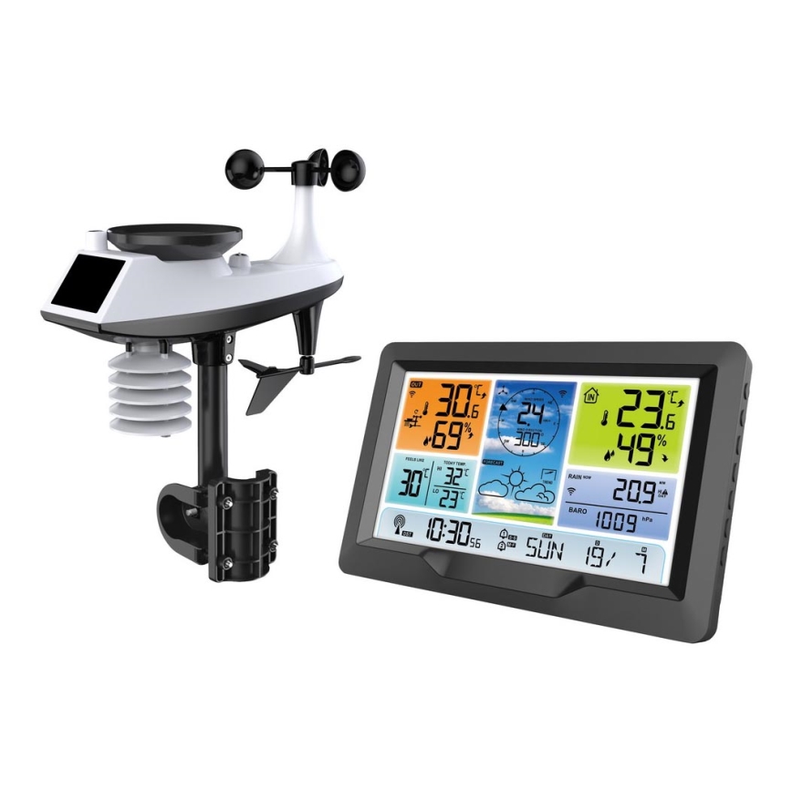 Professioneel weerstation met kleuren LCD-scherm en wekker 5V/2xAA + 3xAA