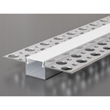 Profil encastrable pour rubans LED 1 m, coloris argenté/blanc