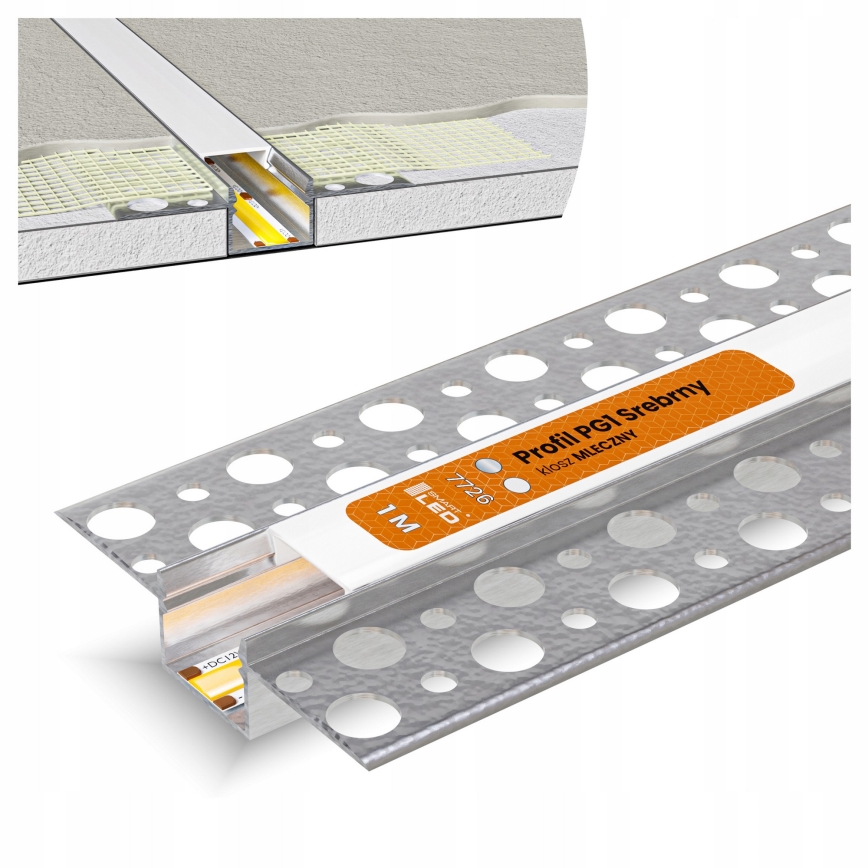 Profil encastrable pour rubans LED 1 m, coloris argenté/blanc