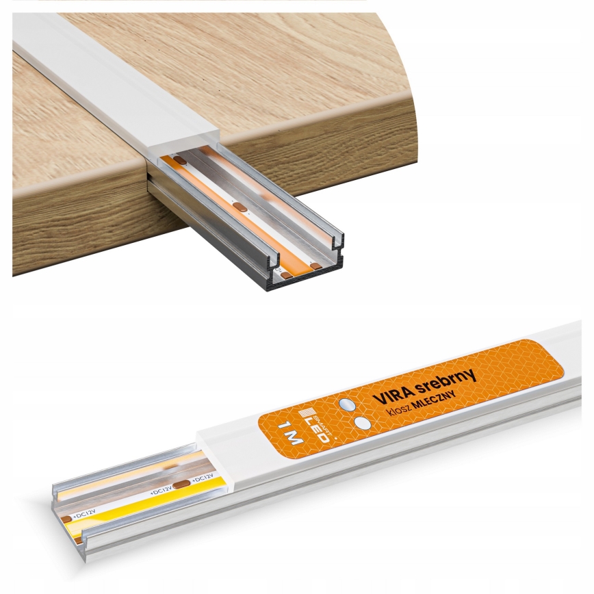 Profilé encastrable pour rubans LED 1 m argent/blanc
