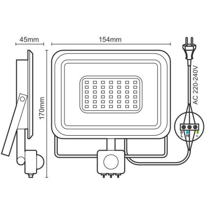 Projecteur avec détecteur LED/30W/230V 4000K IP44