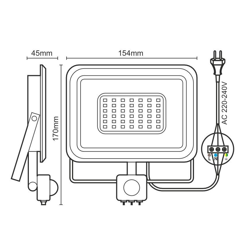 Projecteur avec détecteur LED/30W/230V 4000K IP44