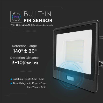 Projecteur avec détecteur LED/50W/230V 4000K IP65 noir