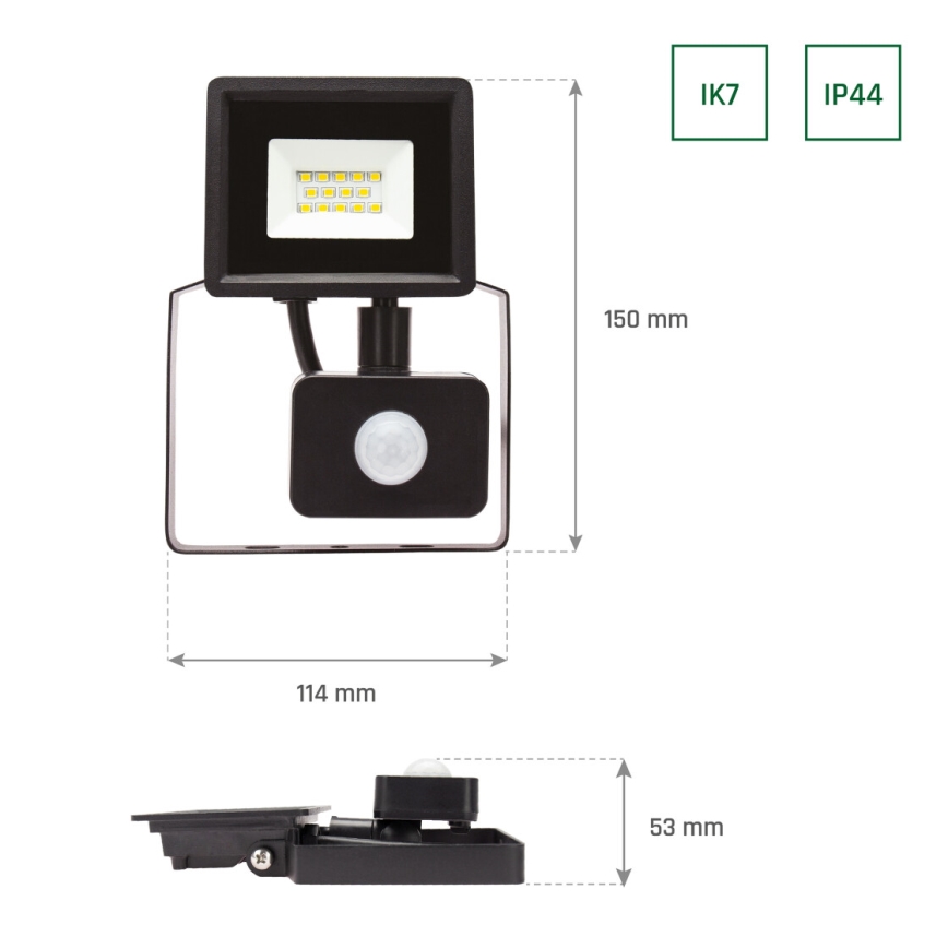 Projecteur d'extérieur avec détecteur NOCTIS LUX 3 LED/10W/230V 4000K IP44 noir