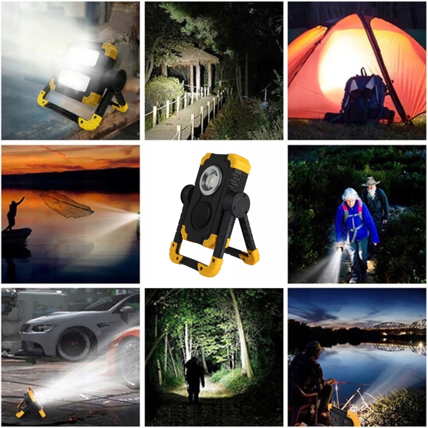 Projecteur LED rechargeable avec haut-parleur et fonction powerbank LED/10W/5V 4400 mAh IP44 noir/jaune