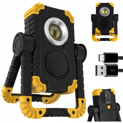 Projecteur LED rechargeable avec haut-parleur et fonction powerbank LED/10W/5V 4400 mAh IP44 noir/jaune