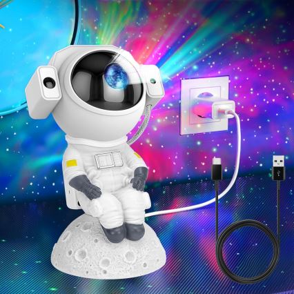 Projecteur LED RGB 3 en 1, 5W/5V, 3000/4000/6000K, au design astronaute + télécommande