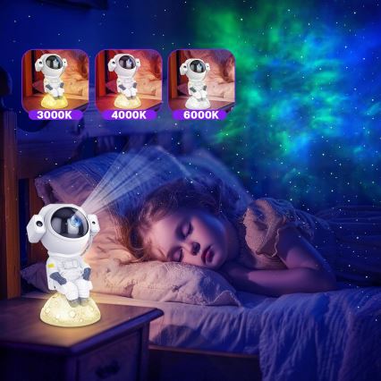 Projecteur LED RGB 3 en 1, 5W/5V, 3000/4000/6000K, au design astronaute + télécommande