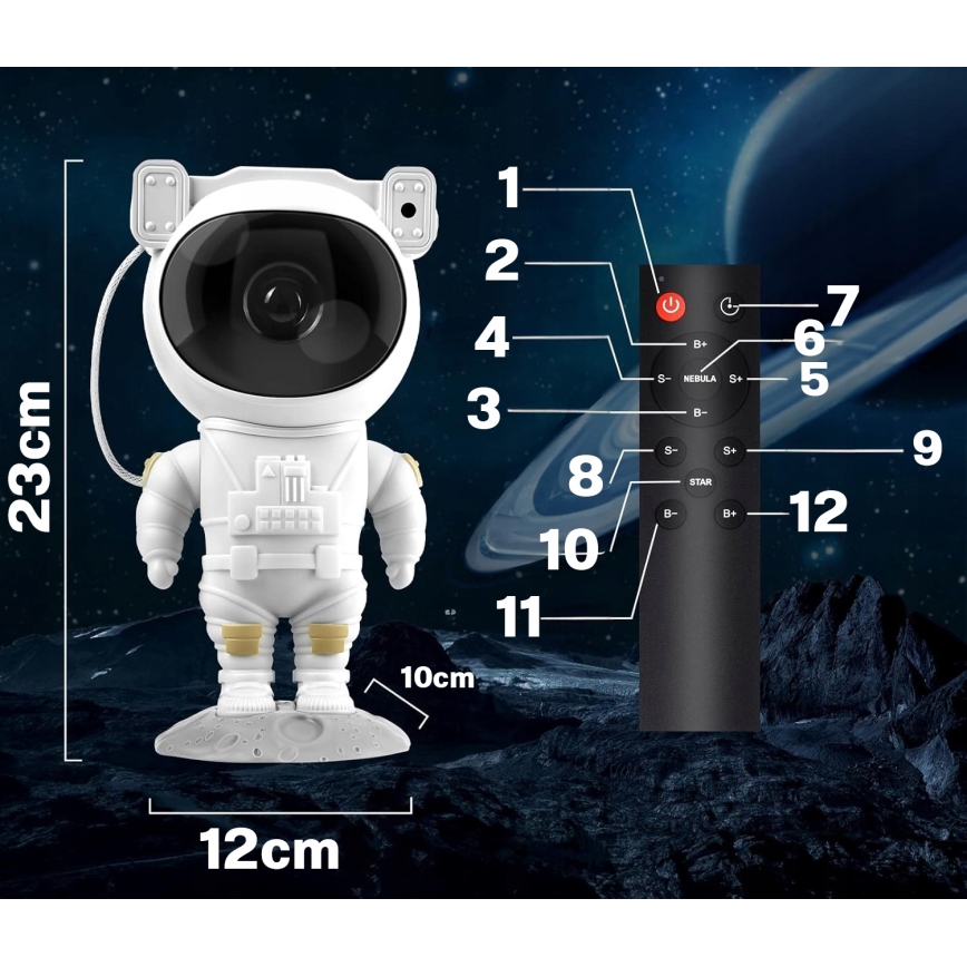 Projecteur LED RGB 5W/5V en forme d'astronaute avec télécommande