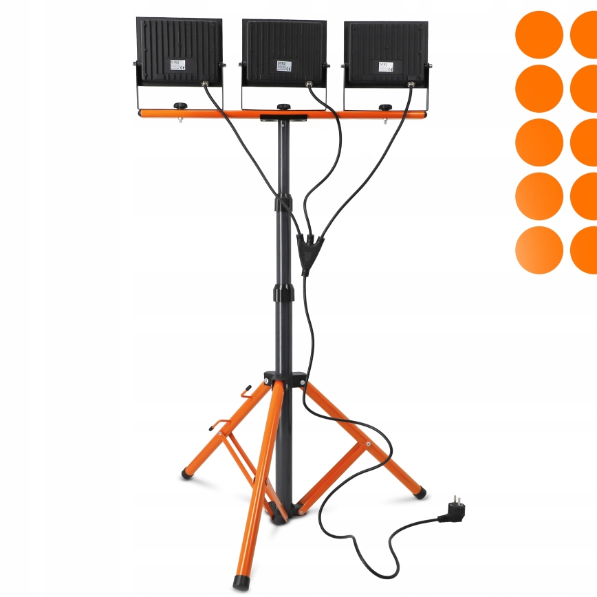 Projecteur LED sur pied 3xLED/100W/230V 4500K IP65 noir/orange