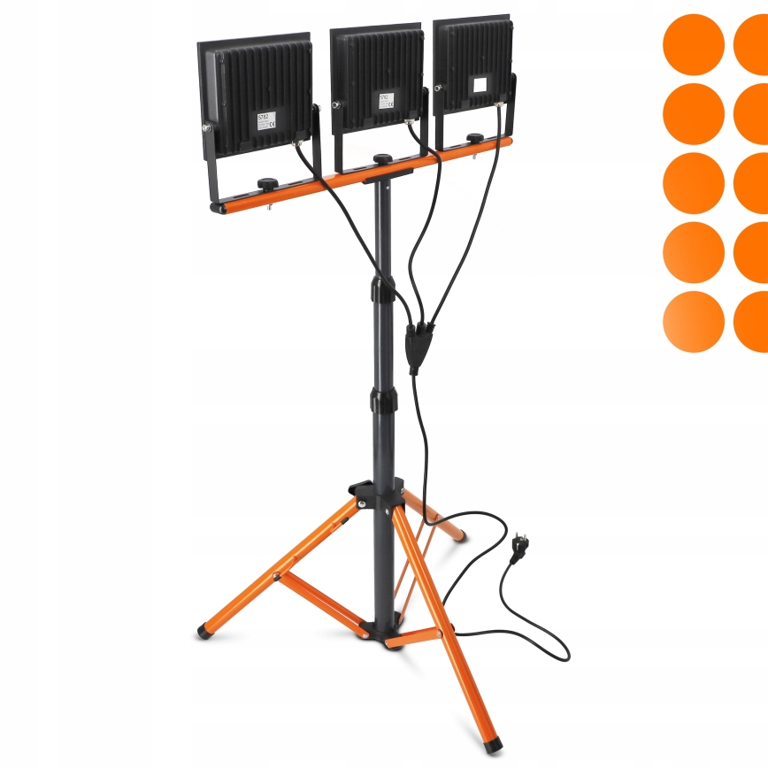 Projecteur LED sur pied 3xLED/100W/230V 4500K IP65 noir/orange