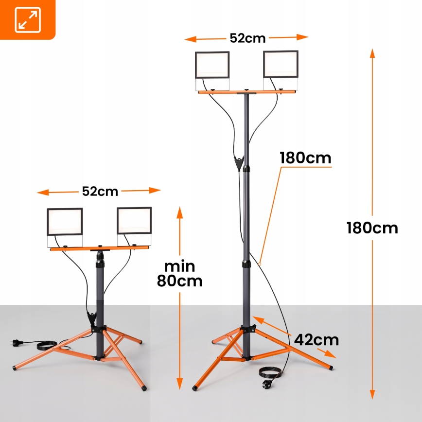 Projecteur LED sur trépied 2xLED/100W/230V 4500K IP65 noir/orange