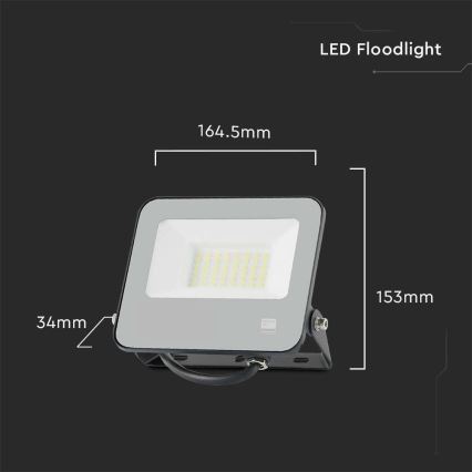 Projecteur SAMSUNG CHIP LED/30W/230V 4000K IP65 noir