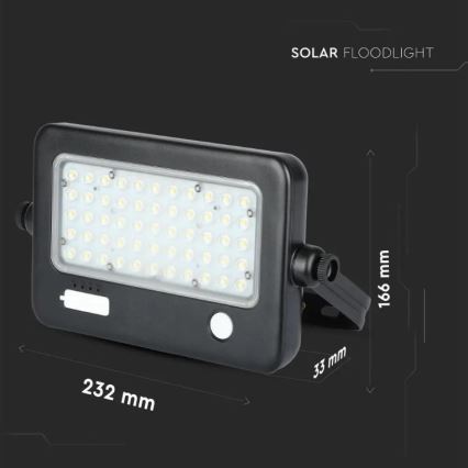 Projecteur solaire à intensité variable avec détecteur LED/10W/3,7V 4000K IP65 + port usb