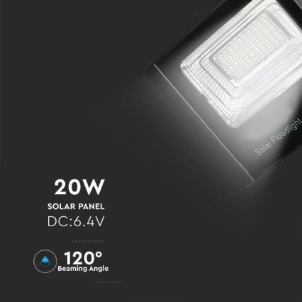 Projecteur solaire à intensité variable LED/20W/6,4V 4000K IP65 10000 mAh + Télécommande