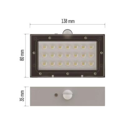 Projecteur solaire avec détecteur de mouvement LED/3,7V 1200mAh 4000K IP65 blanc