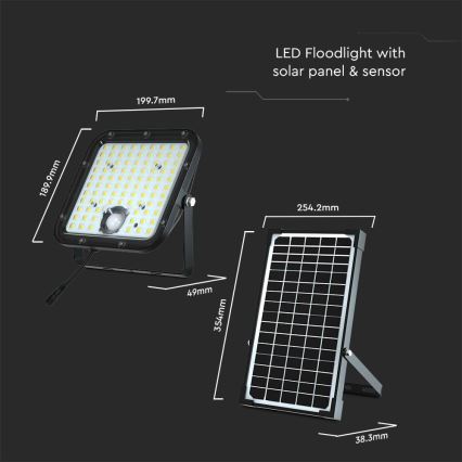 Projecteur solaire avec détecteur LED/30W/6,4V 4000K 6000 mAh + Télécommande
