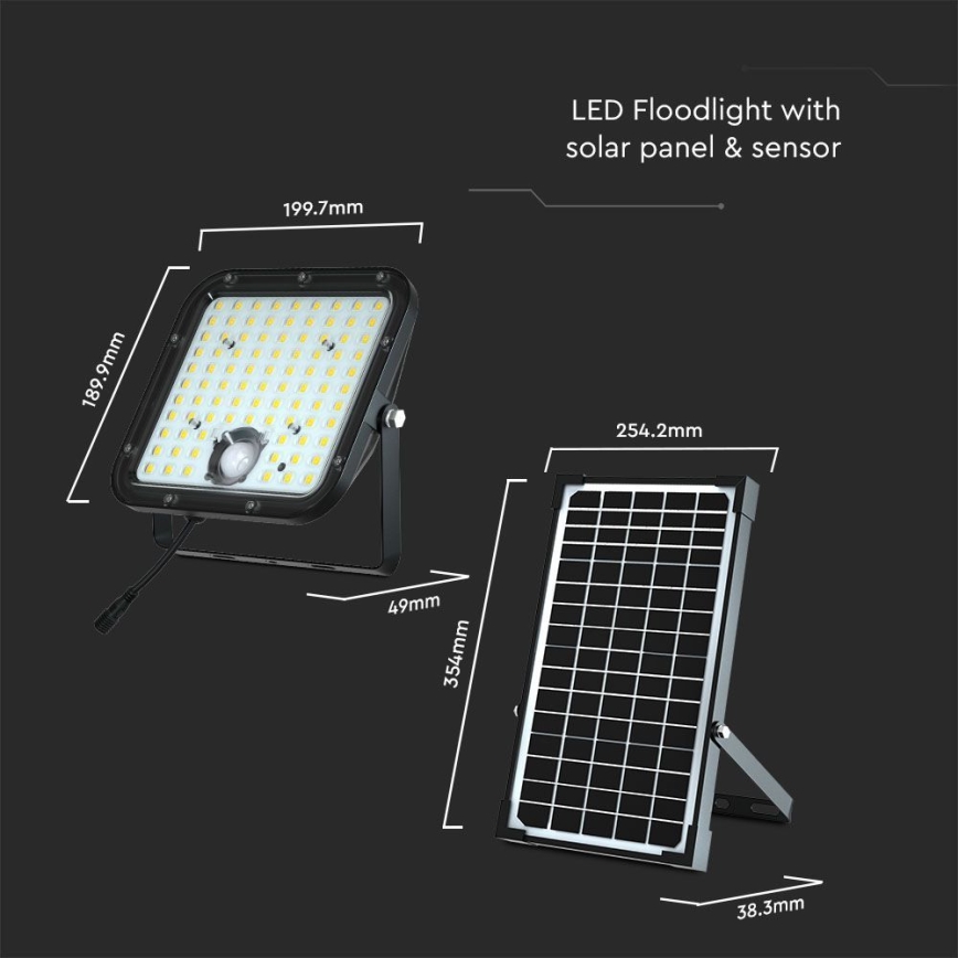Projecteur solaire avec détecteur LED/30W/6,4V 4000K 6000 mAh + Télécommande