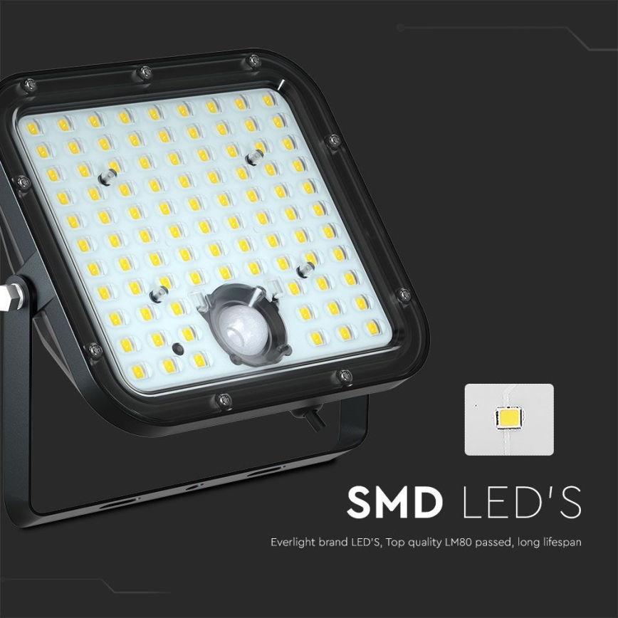 Projecteur solaire avec détecteur LED/30W/6,4V 6400K 6000 mAh + Télécommande