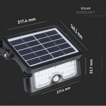 Projecteur solaire avec un détecteur LED/5W/3,7V IP65 4000K