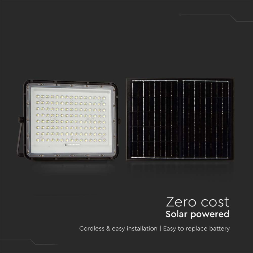Projecteur solaire d'extérieur LED/200W/3,2V 4000K noir IP65 16000 mAh + Télécommande