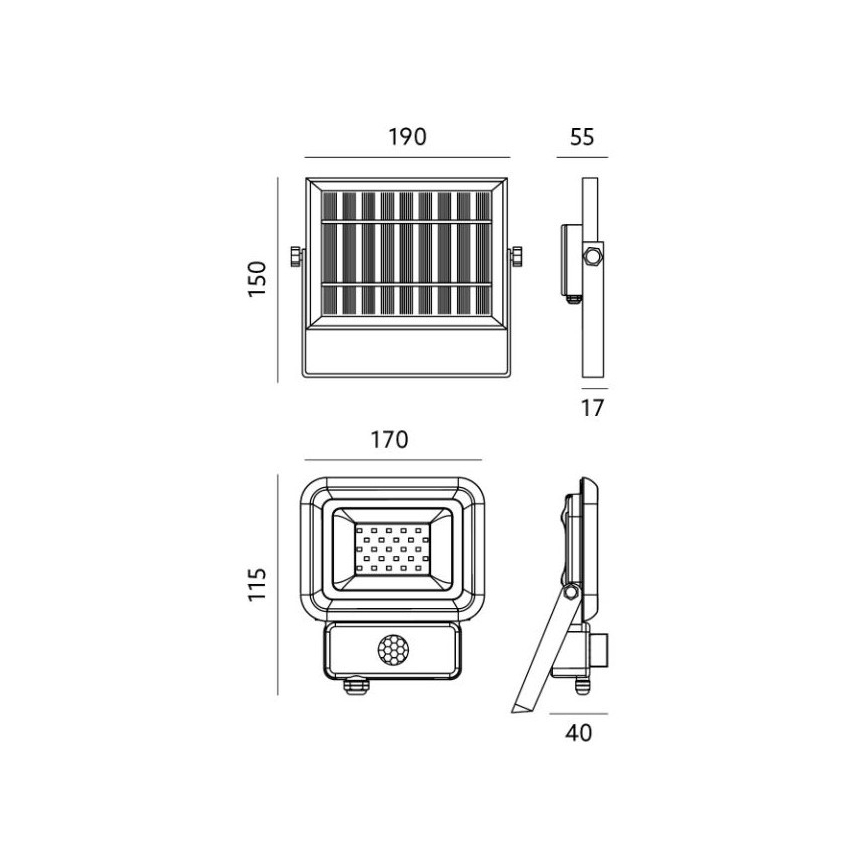Projecteur solaire LED extérieur avec capteur LED/10W/3,7V 6500K IP65 2200 mAh