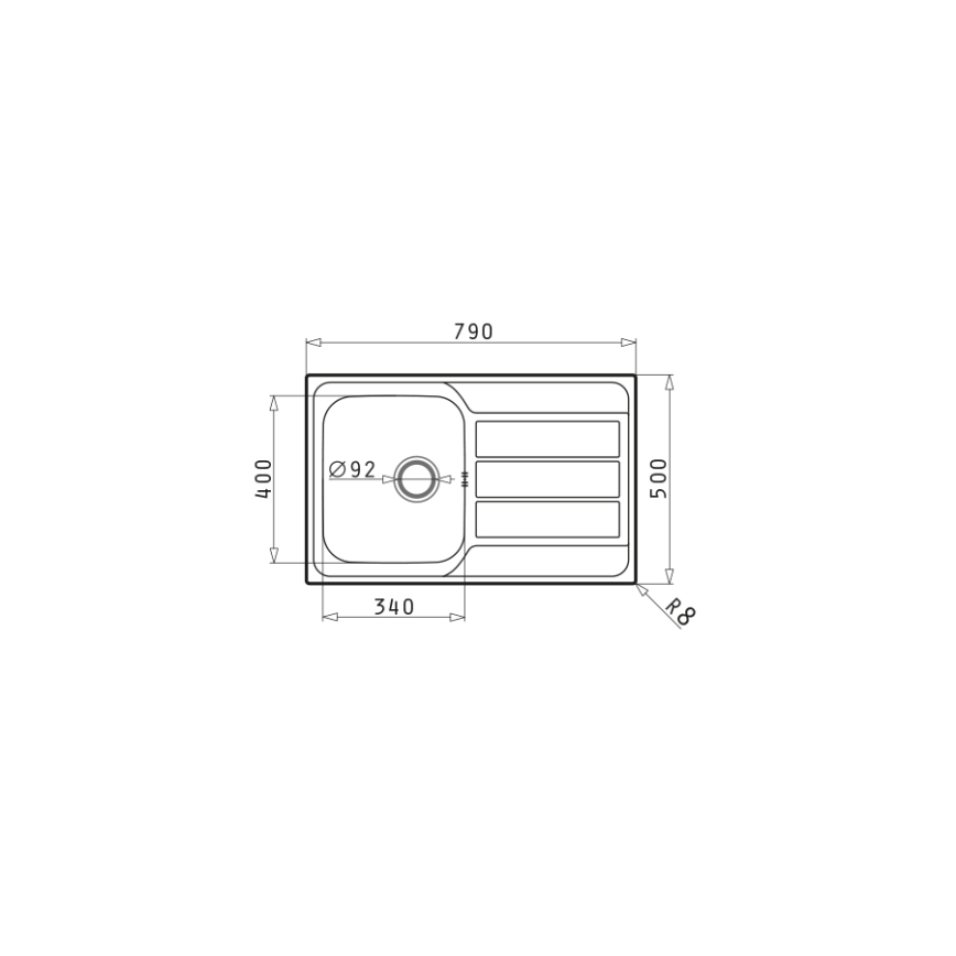 Pyramis 100178701 - Keukenspoelbak ATHENA 79x50 cm satijn