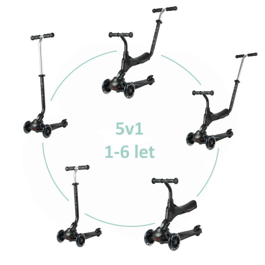 QPlay - Kinderstep 5-in-1 SEMA PRO met LED-wielen, zwart