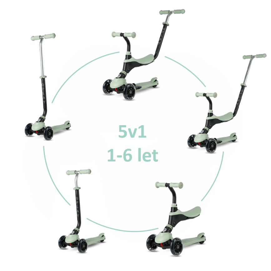 QPlay - Kinderstep met LED-wielen 5-in-1 SEMA PRO groen