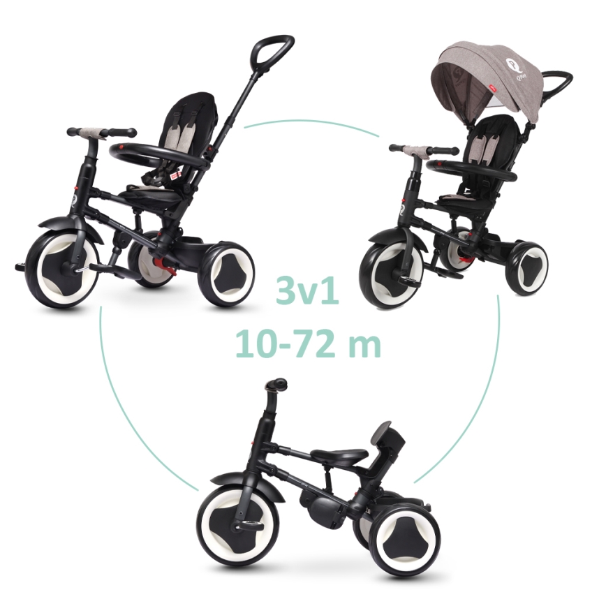 QPlay - Tricycle enfant 3 en 1 RITO EVO gris