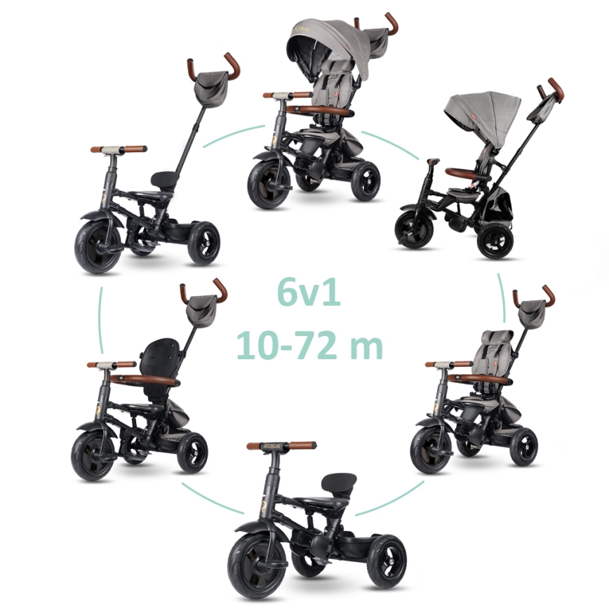 QPlay - Tricycle enfant 6-en-1 RITO DELUXE gris