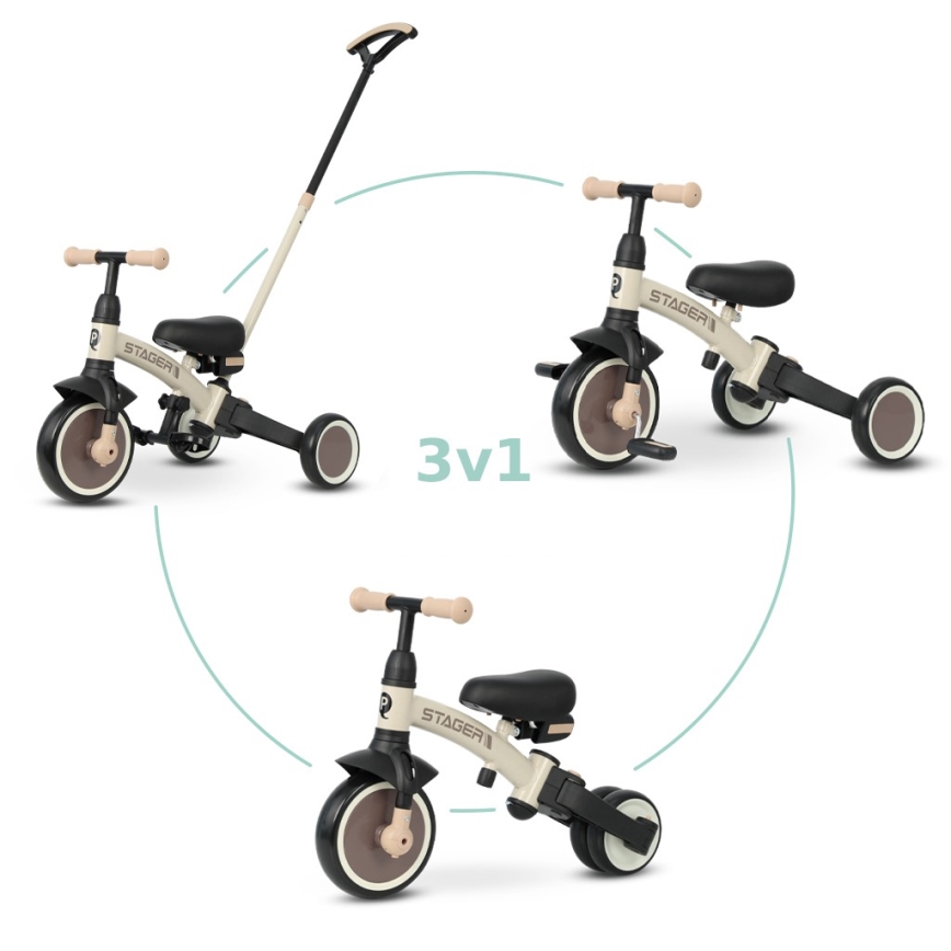 QPlay - Tricycle pour enfants 3 en 1 STAGER beige