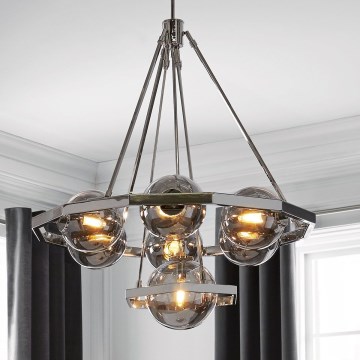 Quintiesse - Kroonluchter met staaf HARPER 7xE14/60W/230V Ø 81,3 cm glanzend chroom/gerookt glas