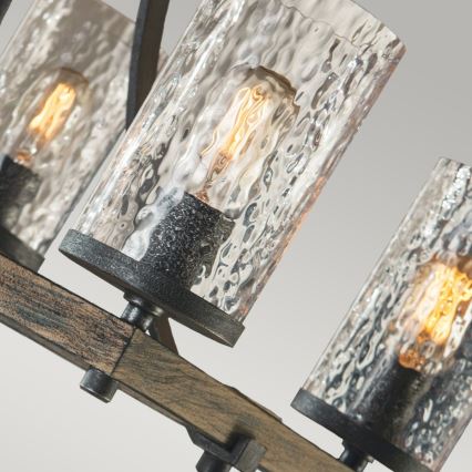 Quintiesse - Lustre sur tige ANGELO 8xE27/60W/230V décor chêne