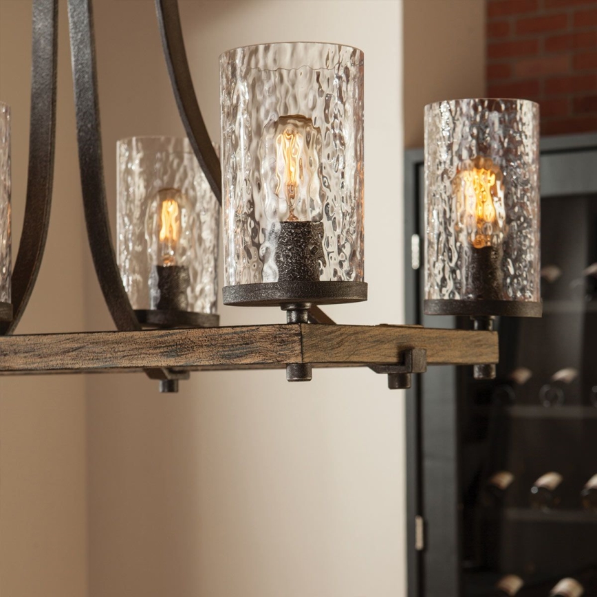Quintiesse - Lustre sur tige ANGELO 8xE27/60W/230V décor chêne