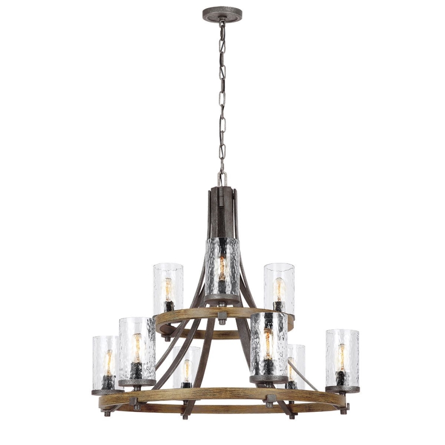 Quintiesse - Kroonluchter met kettingophanging ANGELO 9xE27/60W/230V, eikendecor