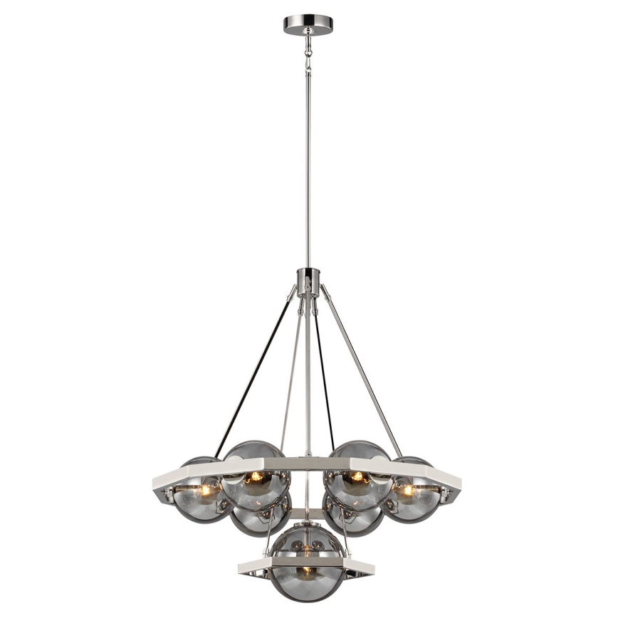 Quintiesse - Kroonluchter met staaf HARPER 7xE14/60W/230V Ø 81,3 cm glanzend chroom/gerookt glas