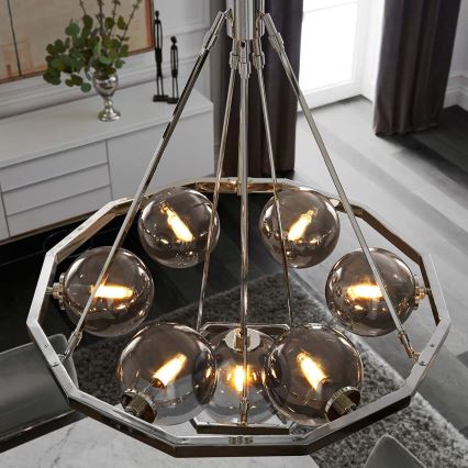 Quintiesse - Kroonluchter met staaf HARPER 7xE14/60W/230V Ø 81,3 cm glanzend chroom/gerookt glas