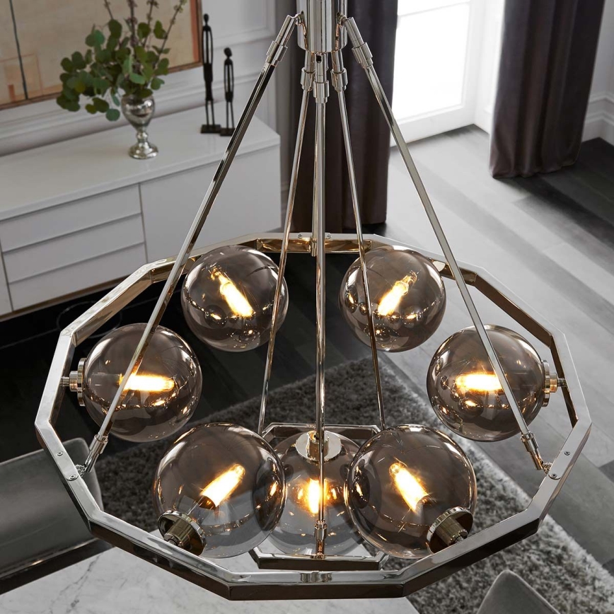 Quintiesse - Lustre sur tige HARPER 7xE14/60W/230V Ø 81,3 cm chrome brillant/fumé