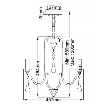 Quintiesse - Hanglamp aan stang KARLEE 3xE14/60W/230V Ø 45,7 cm mat chroom