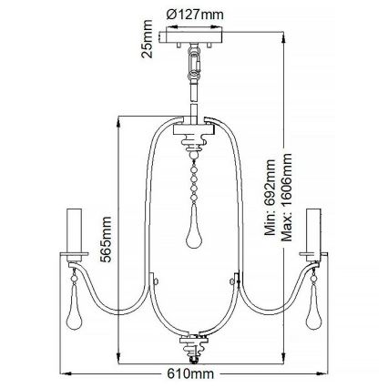 Quintiesse - Hanglamp KARLEE aan stang 5xE14/60W/230V Ø 61 cm mat chroom