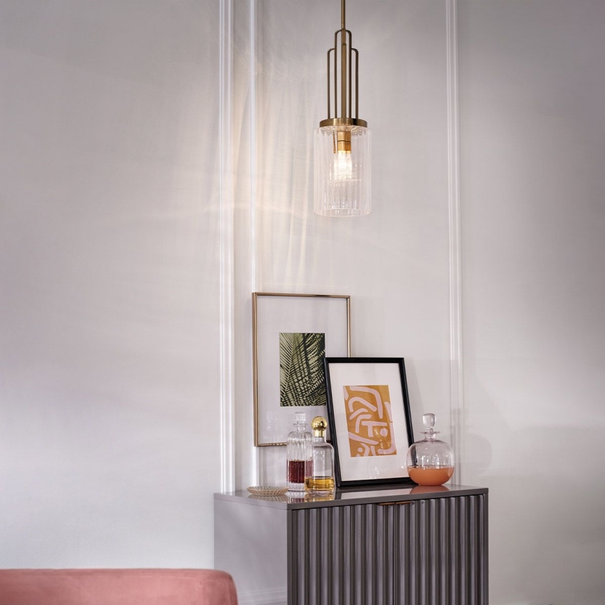 Quintiesse - Hanglamp met stang KIMROSE 1xE27/60W/230V Ø 17,8 cm goudkleurig