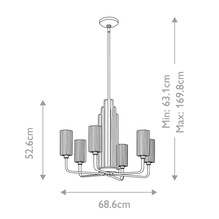 Quintiesse - Hanglamp met stang KIMROSE 6xE14/40W/230V Ø 68,6 cm goudkleurig
