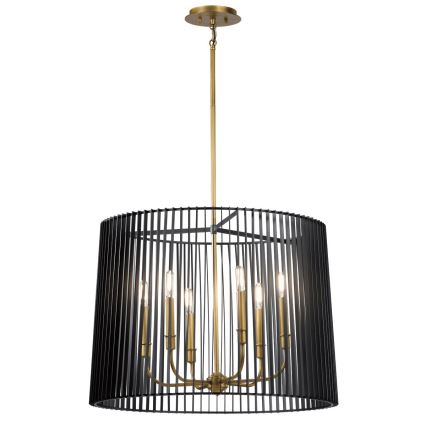 Quintiesse - Kroonluchter aan stang LINARA 6xE14/60W/230V Ø 66 cm zwart/goud