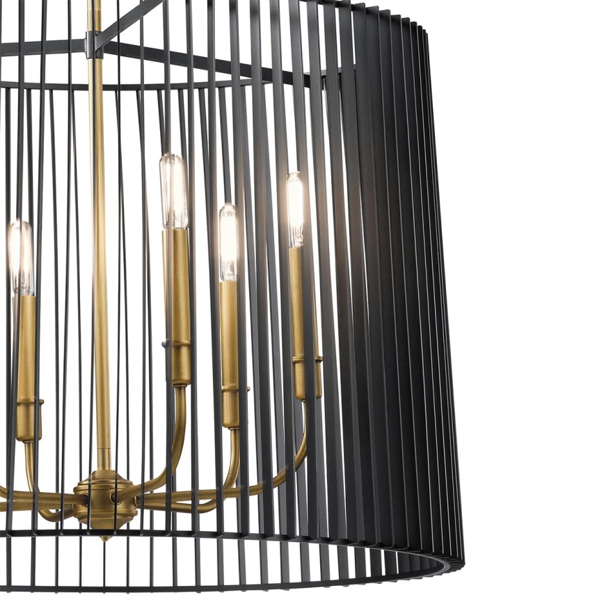 Quintiesse - Kroonluchter aan stang LINARA 6xE14/60W/230V Ø 66 cm zwart/goud